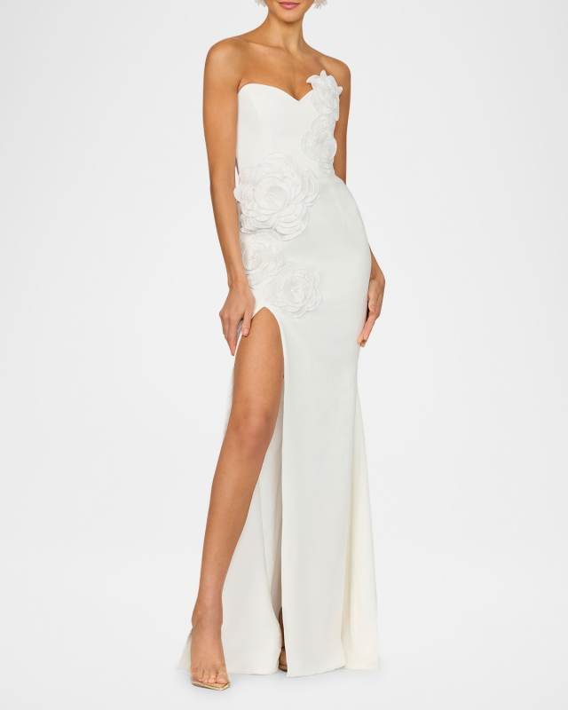 Gisele Strapless Floral Applique Column Gown
